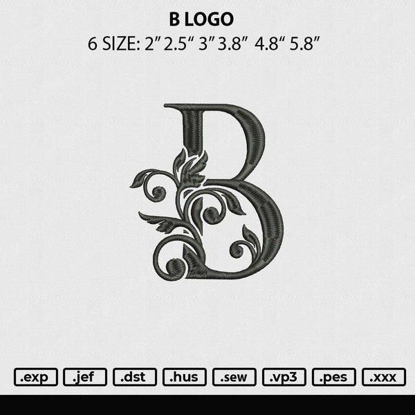 B Logo Embroidery File 6 sizes