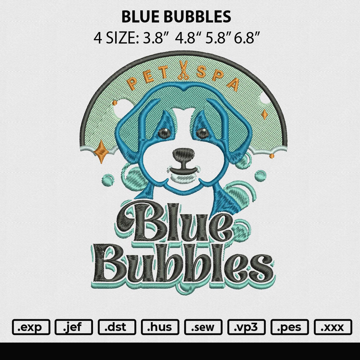 Blue Bubbles Embroidery Machine Design File 4 size