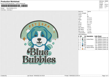Blue Bubbles Embroidery Machine Design File 4 size