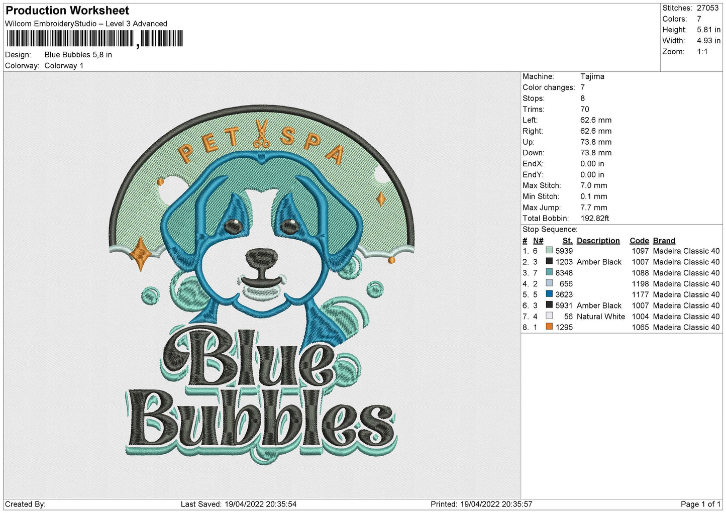 Blue Bubbles Embroidery Machine Design File 4 size