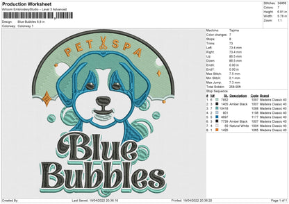 Blue Bubbles Embroidery Machine Design File 4 size