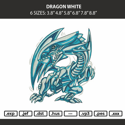Dragon White Embroidery Machine Design File 6 sizes