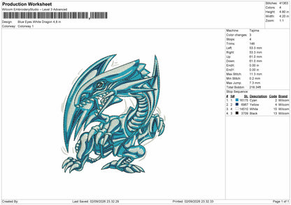 Dragon White Embroidery Machine Design File 6 sizes