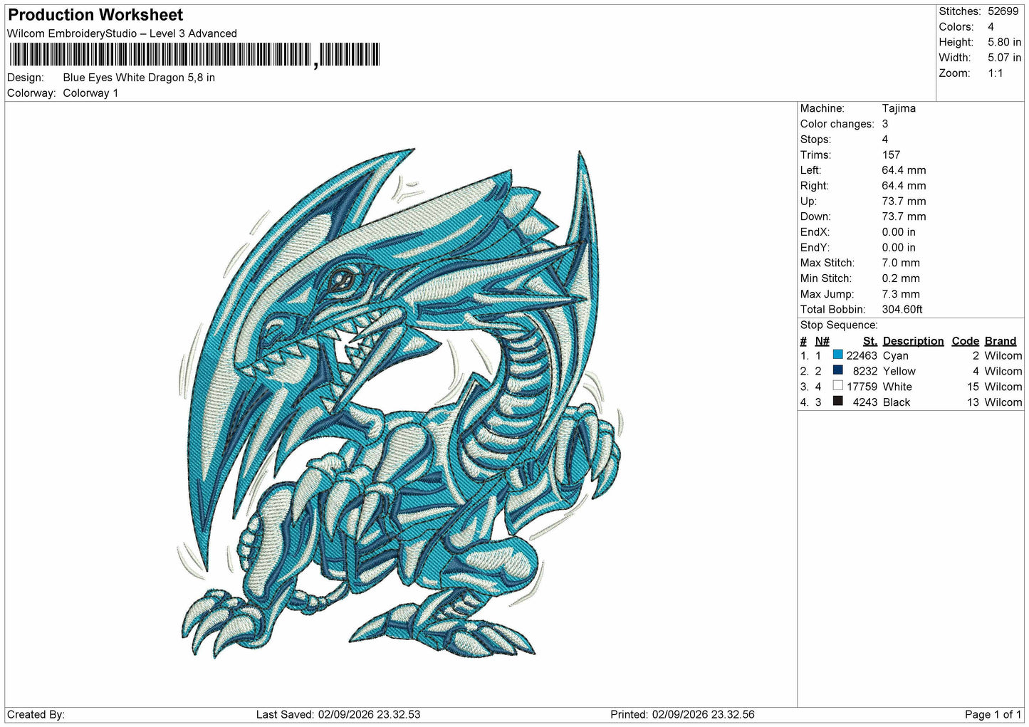 Dragon White Embroidery Machine Design File 6 sizes