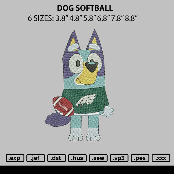 Dog Softball Embroidery File 6 sizes