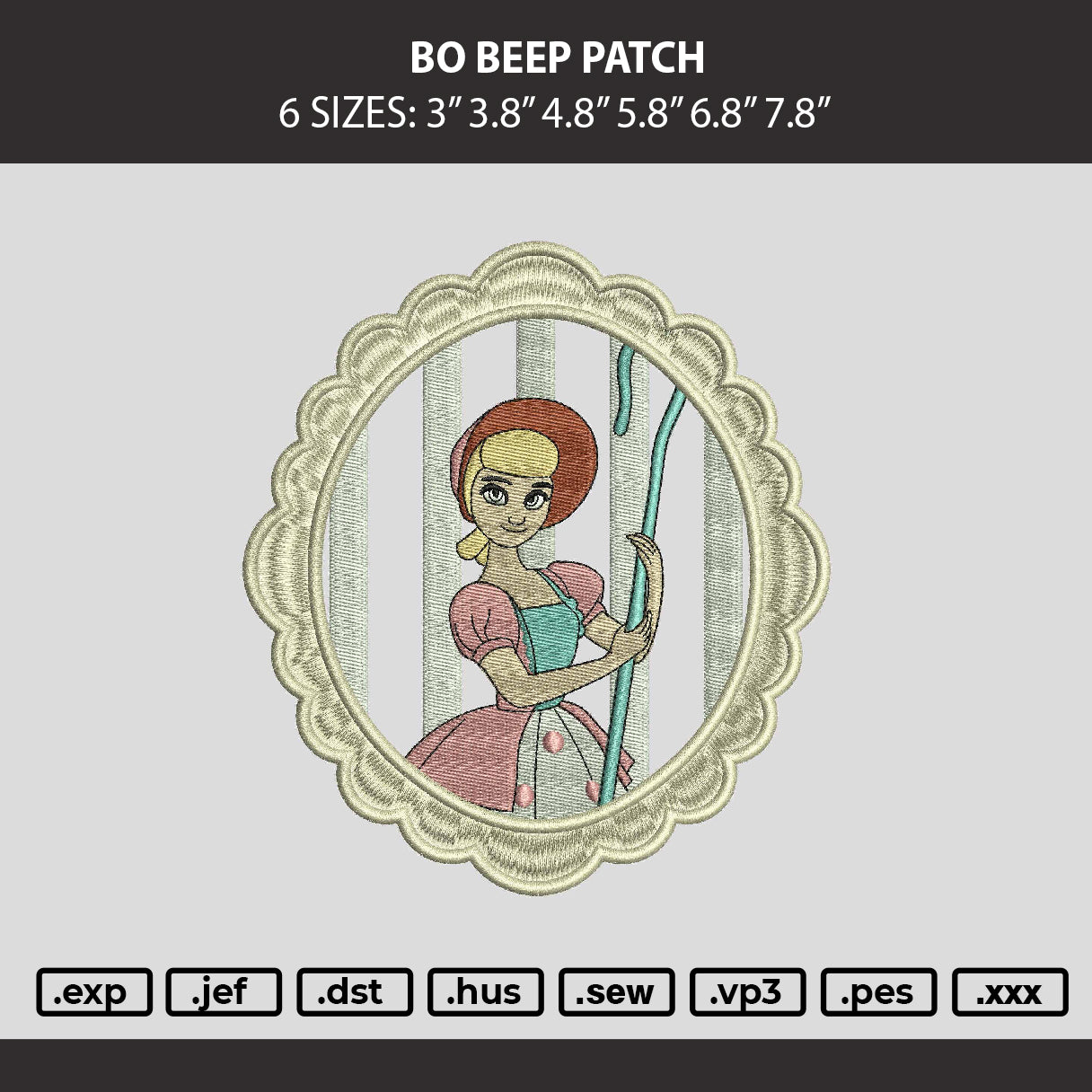 BoPeepPatch Embroidery Machine Design File 6 sizes