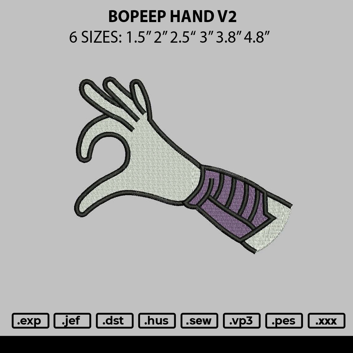 Bopeep Hand V2 Embroidery File 6 sizes