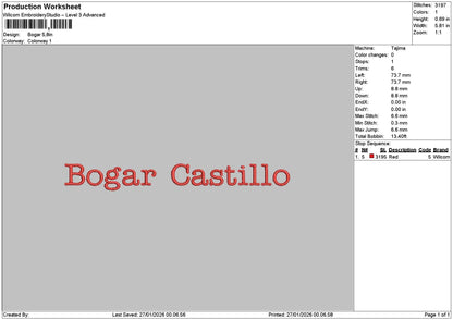Bogartext Embroidery File 6 sizes