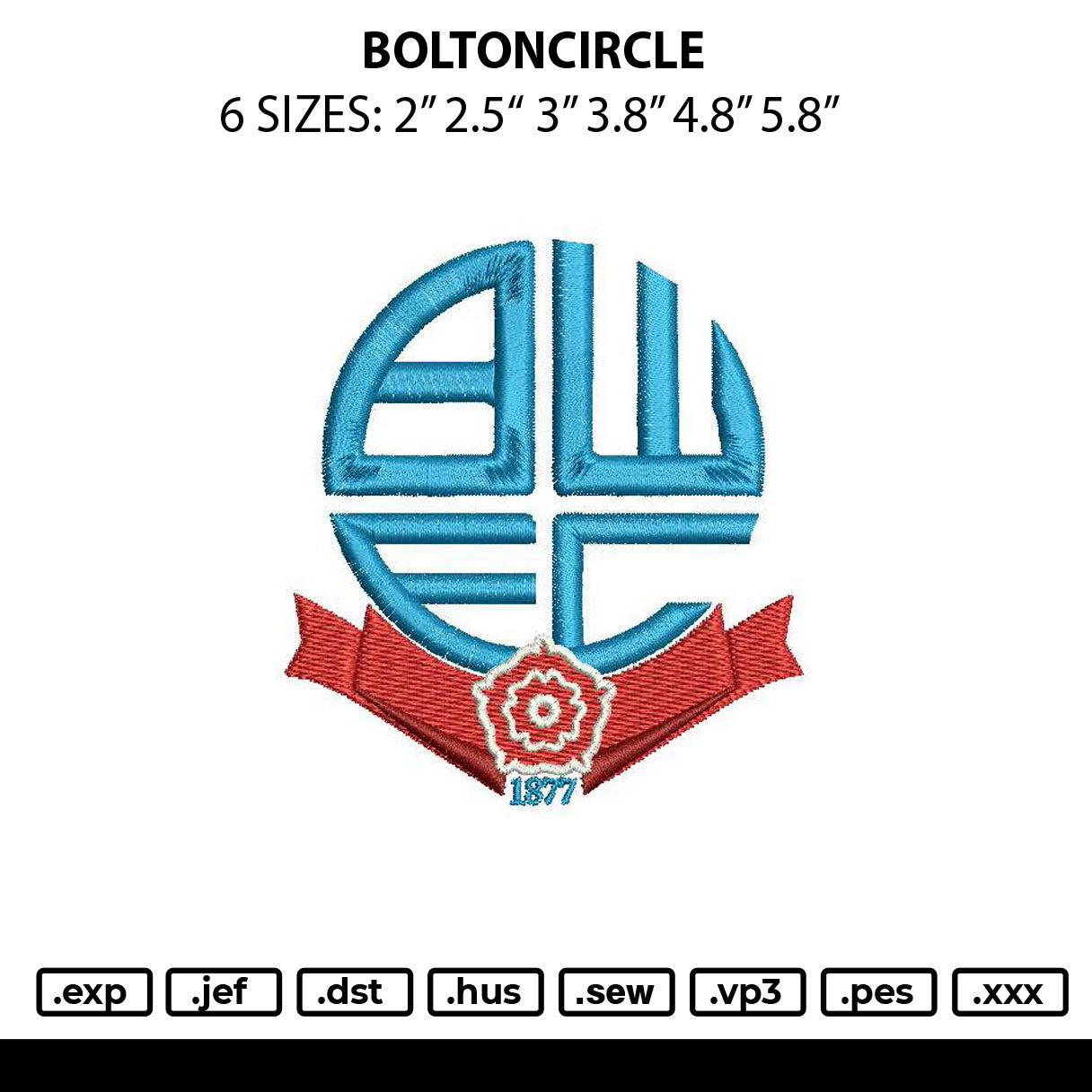 Boltoncircle Embroidery File 6 sizes