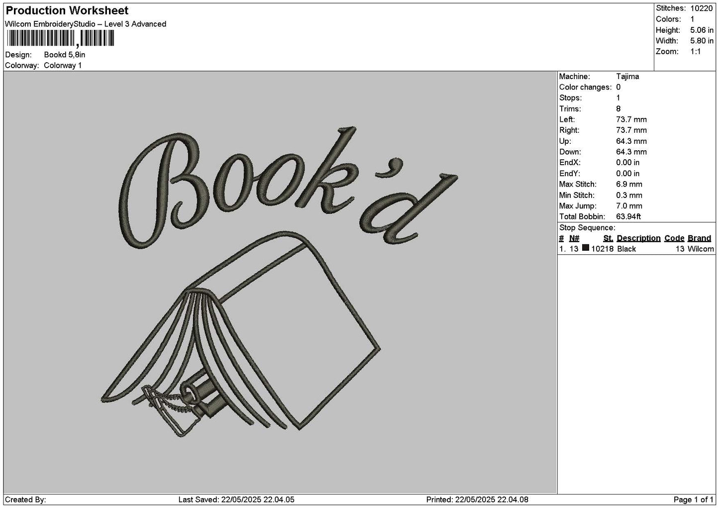 Bookdtext Embroidery File 6 sizes