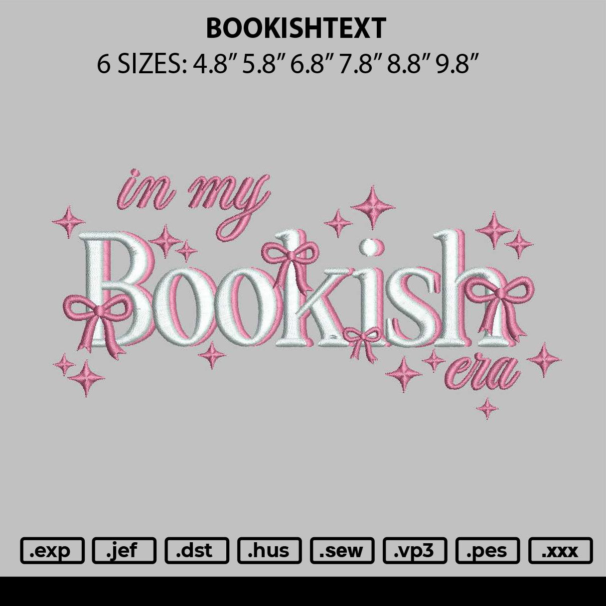 Bookishtext Embroidery File 6 sizes