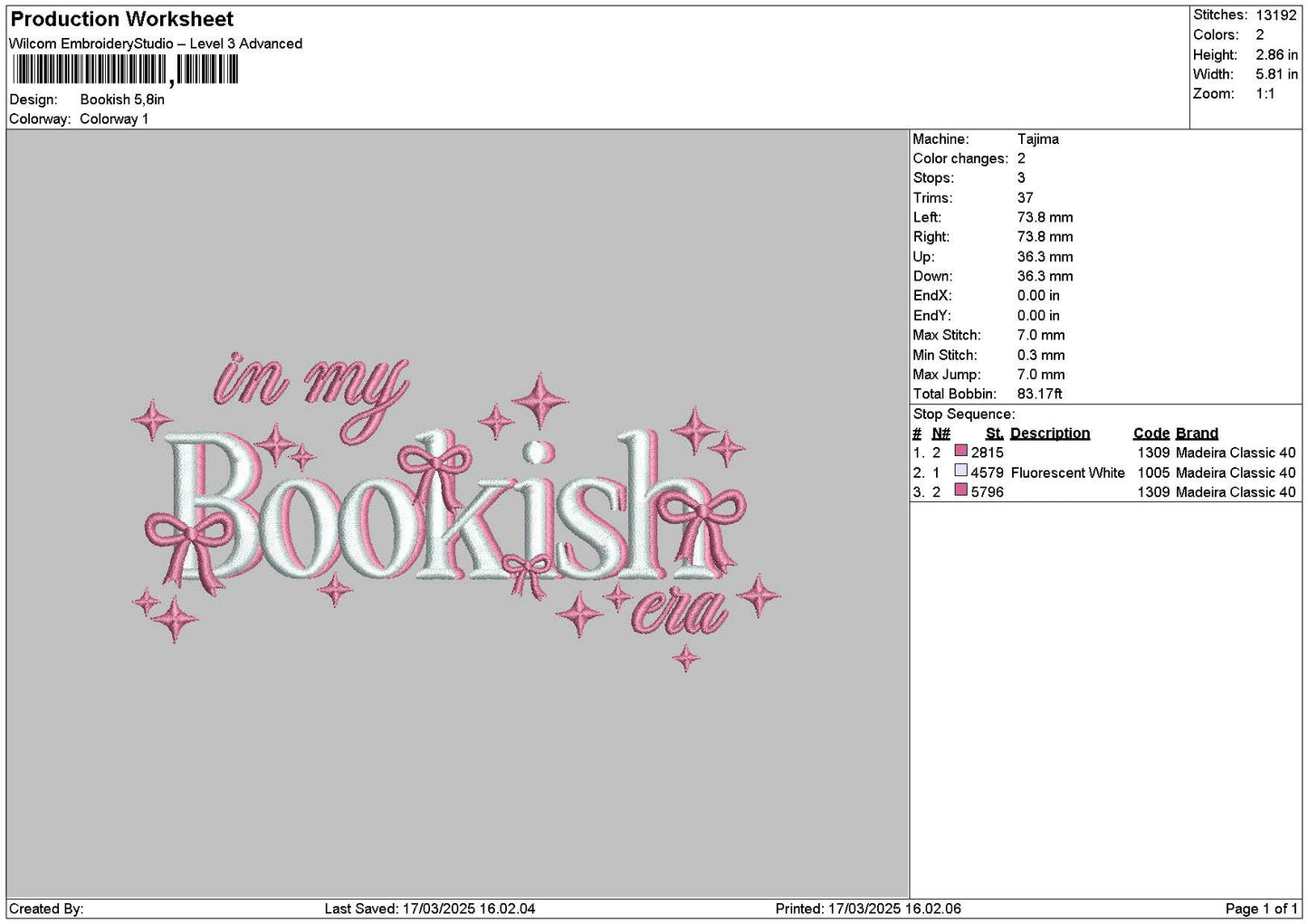 Bookishtext Embroidery File 6 sizes