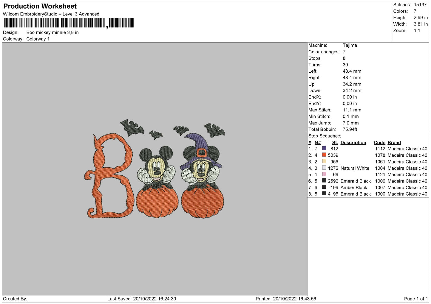 Boo Mickey Minnie Embroidery File 6 sizes