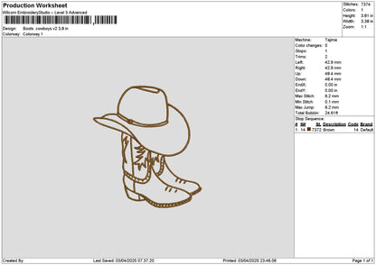 Boots Cowboys V2 Embroidery File 6 sizes