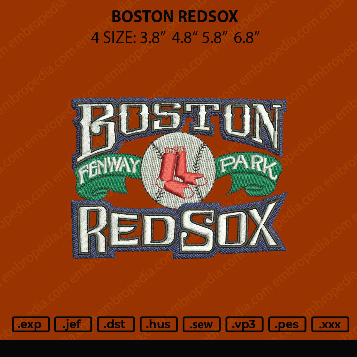 Boston Redsox Embroidery File 4 size