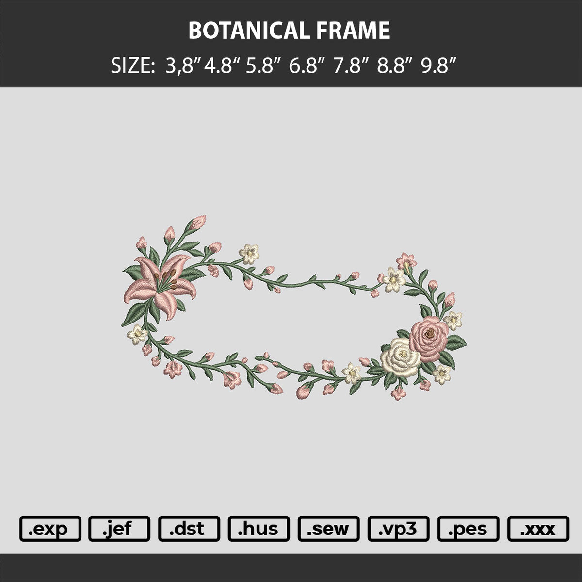 Botanical Frame Embroidery Machine Design File 6 sizes