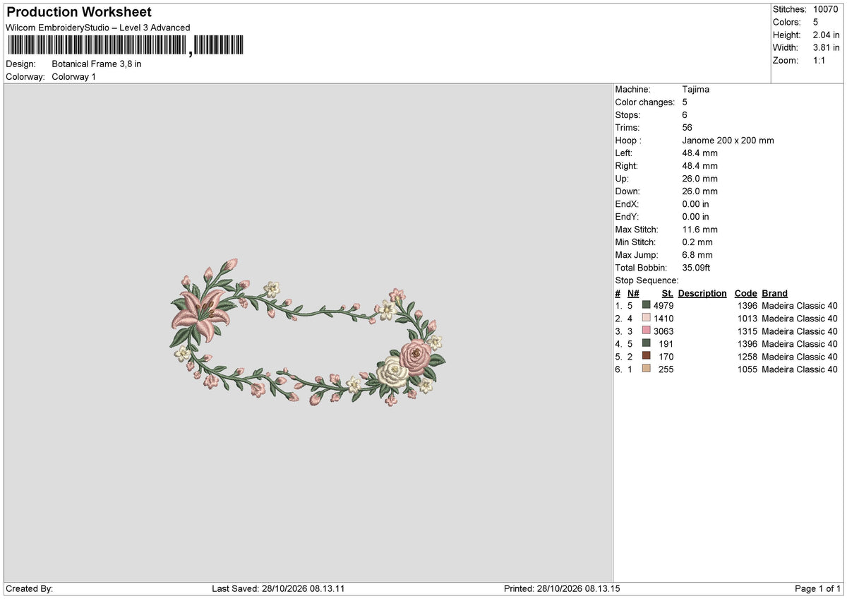 Botanical Frame Embroidery Machine Design File 6 sizes