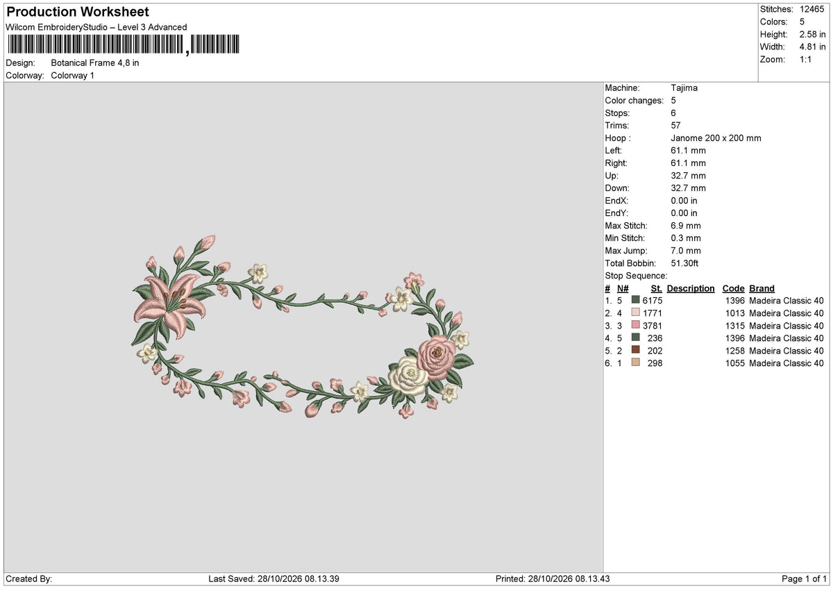Botanical Frame Embroidery Machine Design File 6 sizes