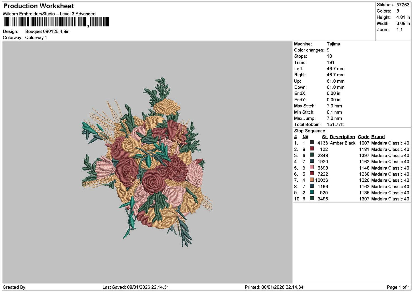 Bouquete 0801 Embroidery File 6 sizes