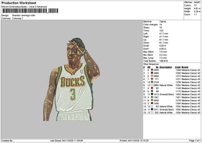 Player Brandon Embroidery File 6 sizes