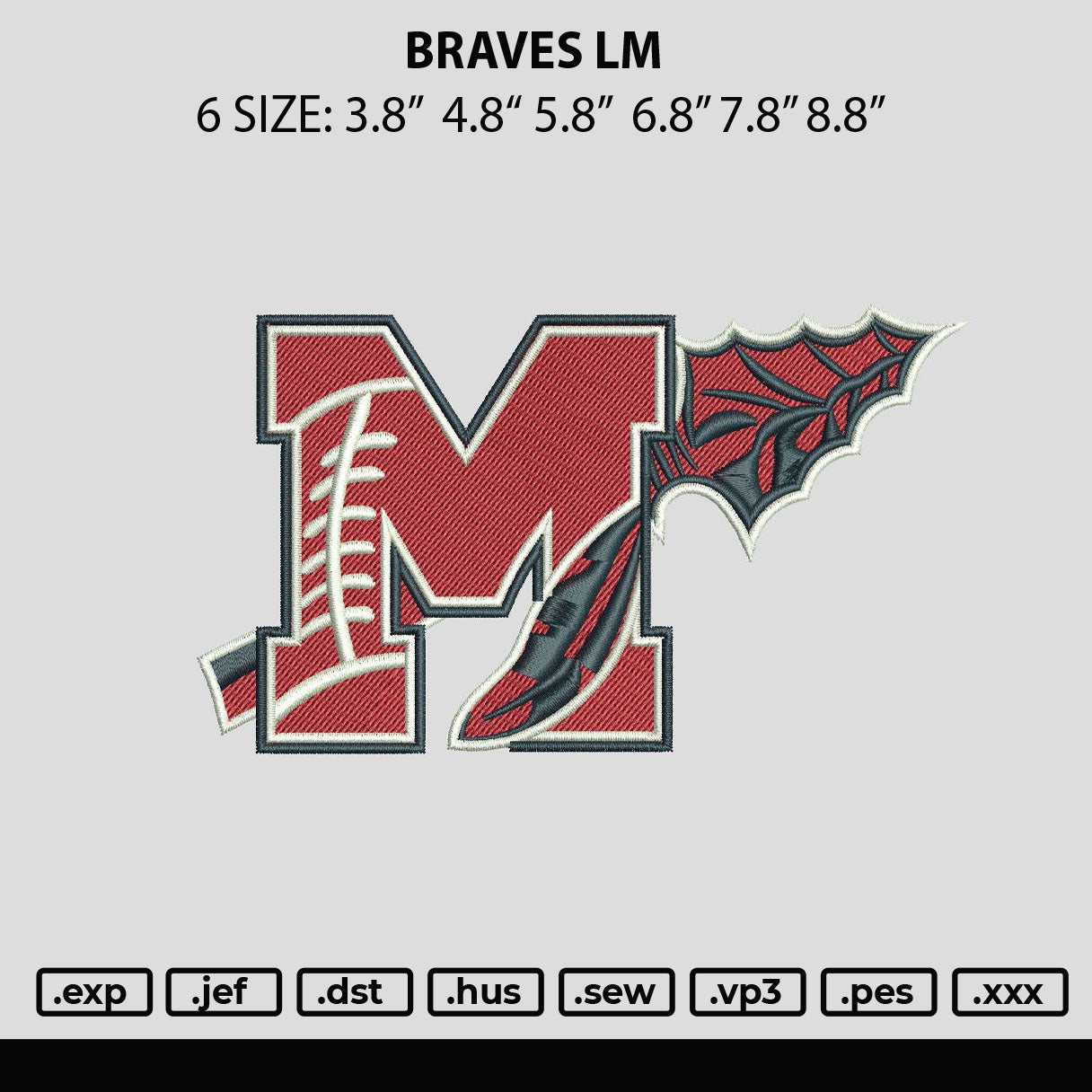 Braves Lm Embroidery Machine Design File 6 sizes
