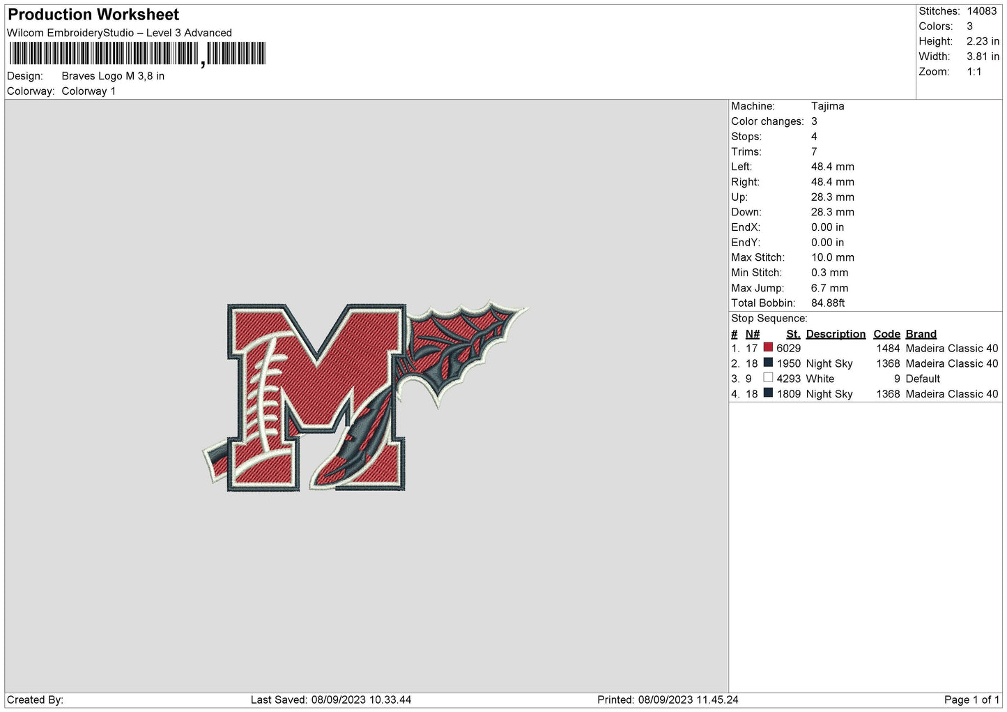 Braves Lm Embroidery Machine Design File 6 sizes