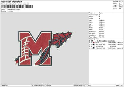 Braves Lm Embroidery Machine Design File 6 sizes