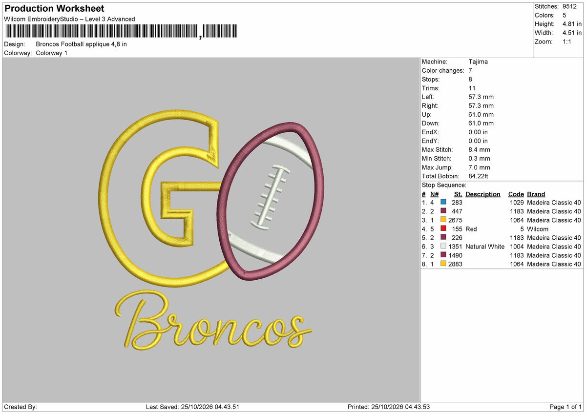 Broncos Applique Embroidery Machine Design File 6 sizes