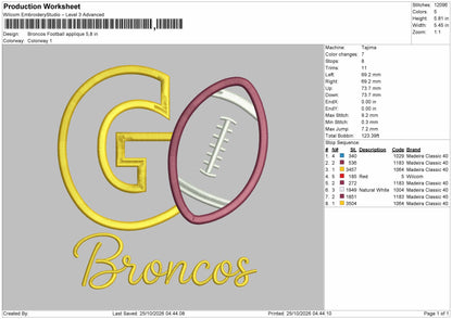 Broncos Applique Embroidery Machine Design File 6 sizes