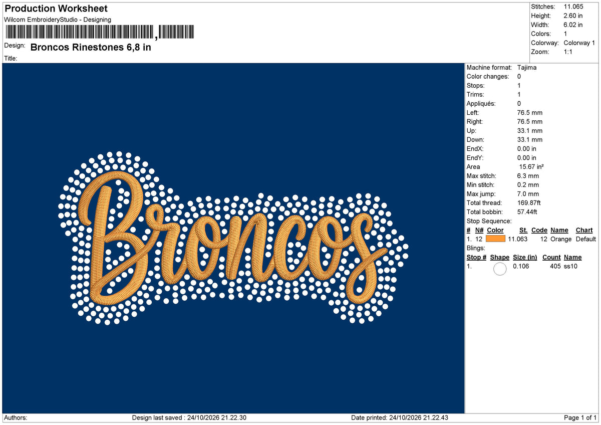 Broncos RinestoneS Embroidery Machine and Rinestone Design Files