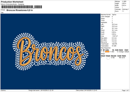 Broncos RinestoneS Embroidery Machine and Rinestone Design Files
