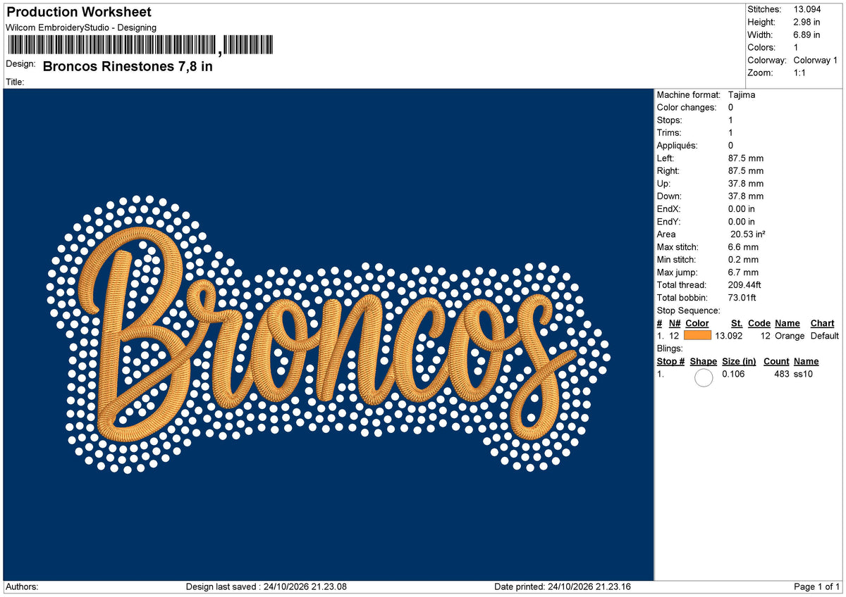 Broncos RinestoneS Embroidery Machine and Rinestone Design Files