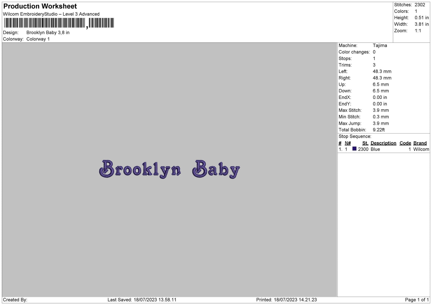 Brooklyn Baby Embroidery Machine Design File 6 sizes