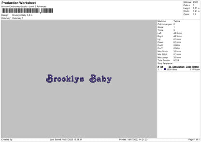 Brooklyn Baby Embroidery Machine Design File 6 sizes
