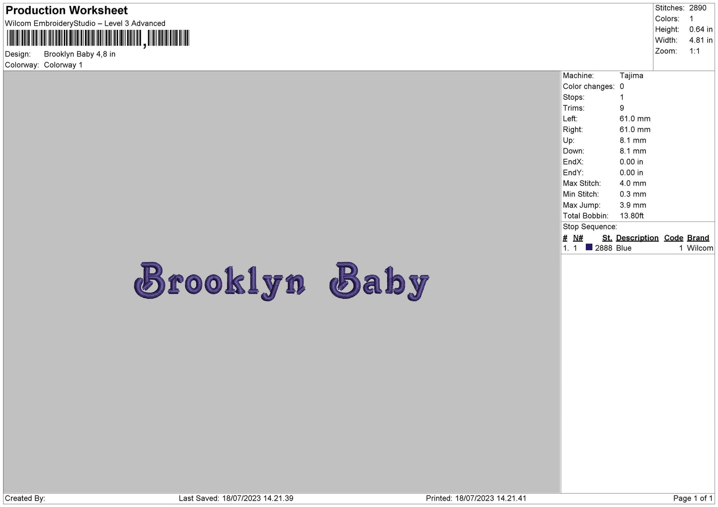 Brooklyn Baby Embroidery Machine Design File 6 sizes