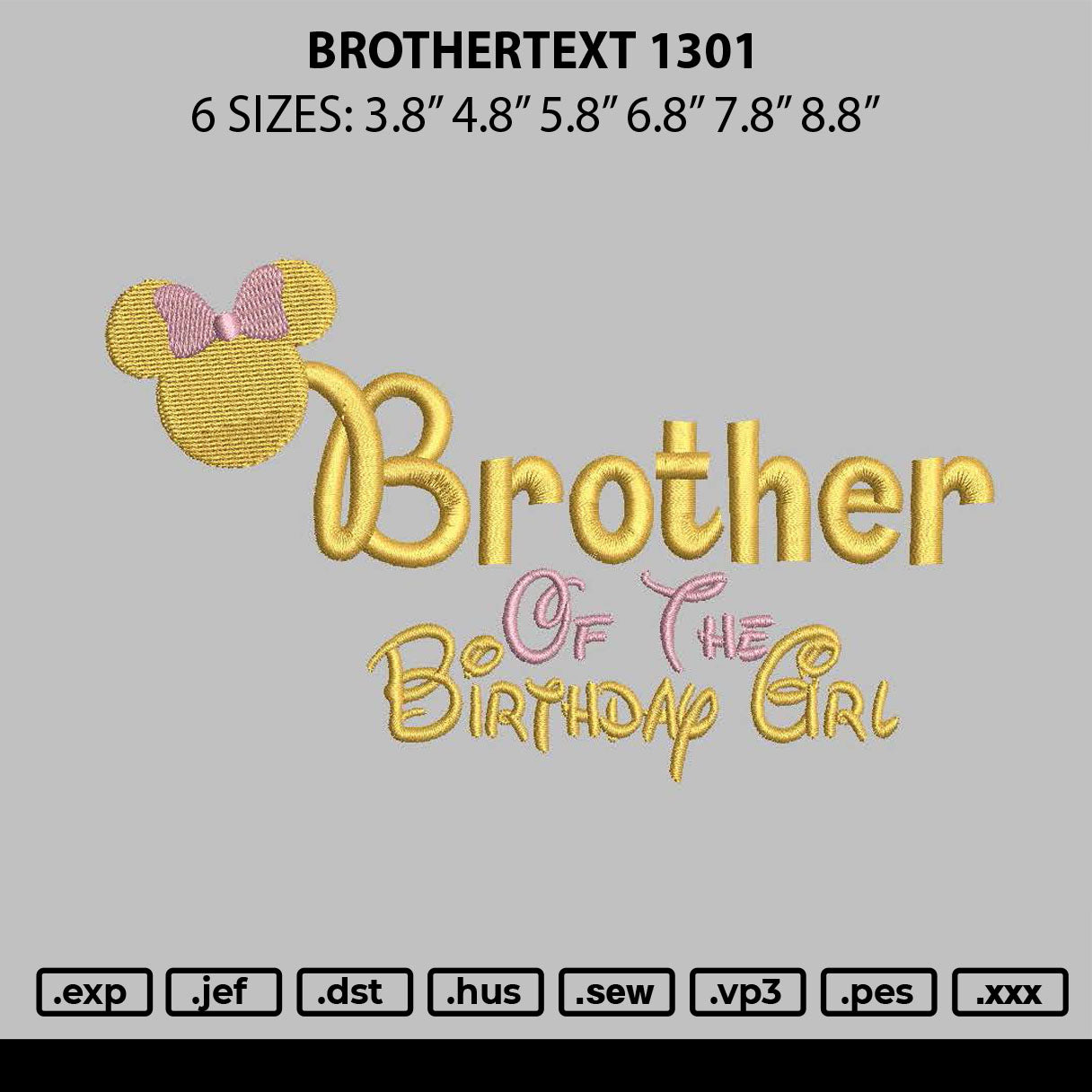 Brothertext 1301 Embroidery File 6 sizes
