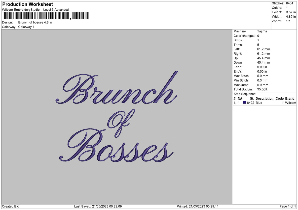 Brunch Embroidery File 6 sizes – Master Digitizer