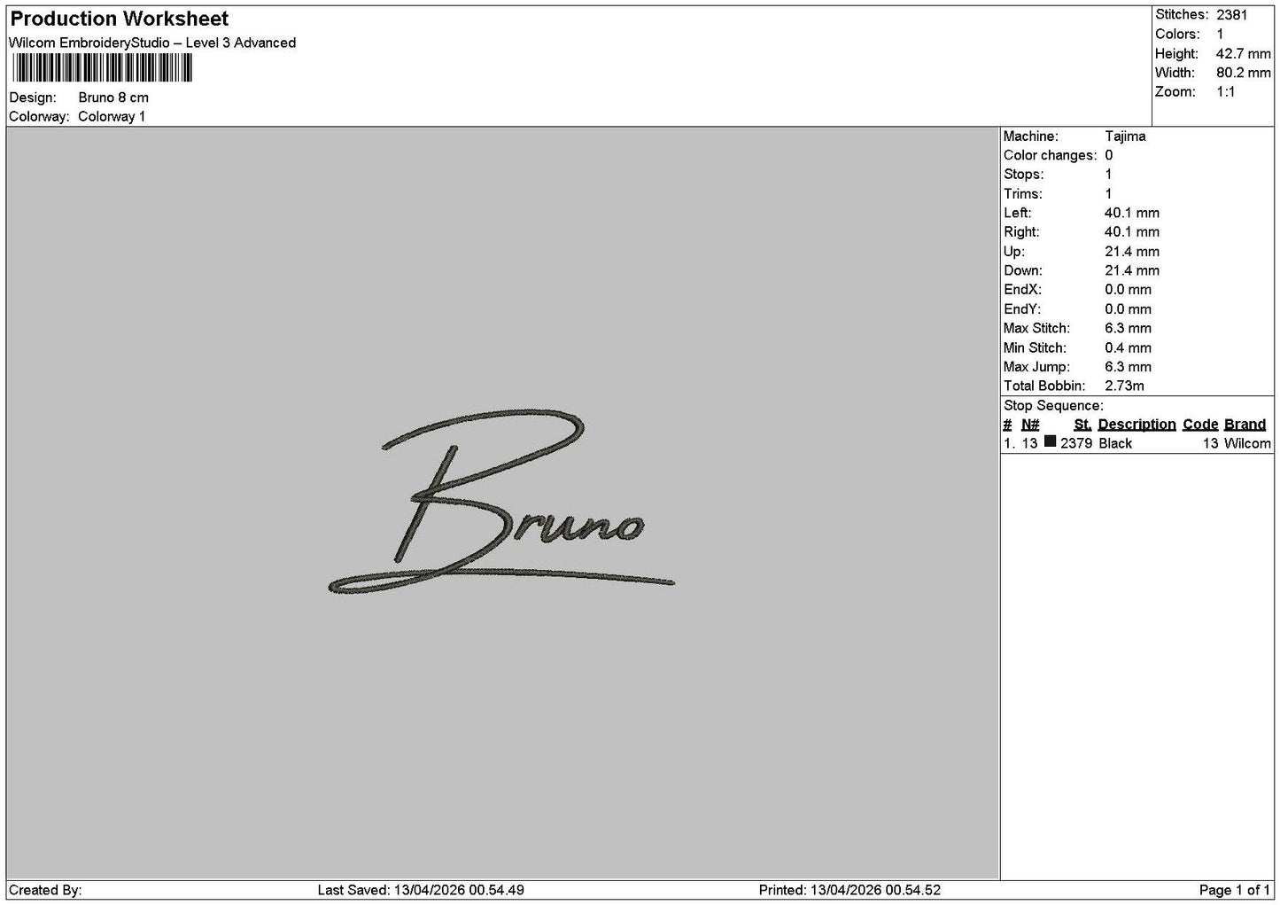 Brunotext Embroidery File 6 sizes