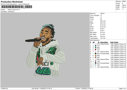 Bryant Myers Embroidery Machine Design File 4 size
