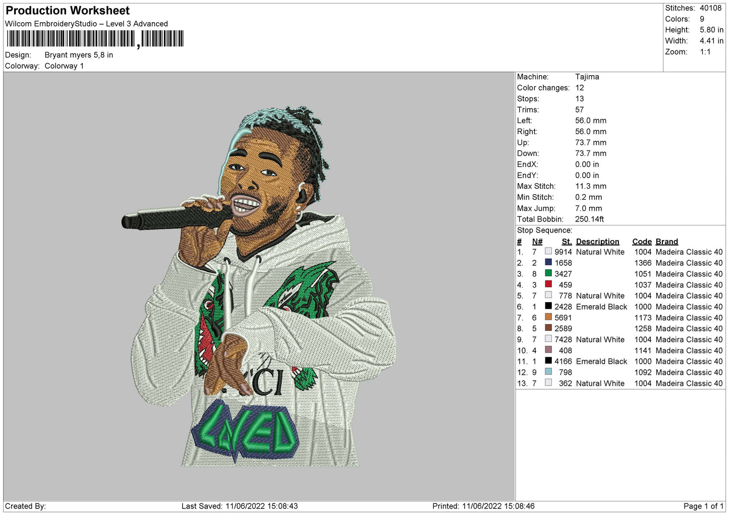 Bryant Myers Embroidery Machine Design File 4 size