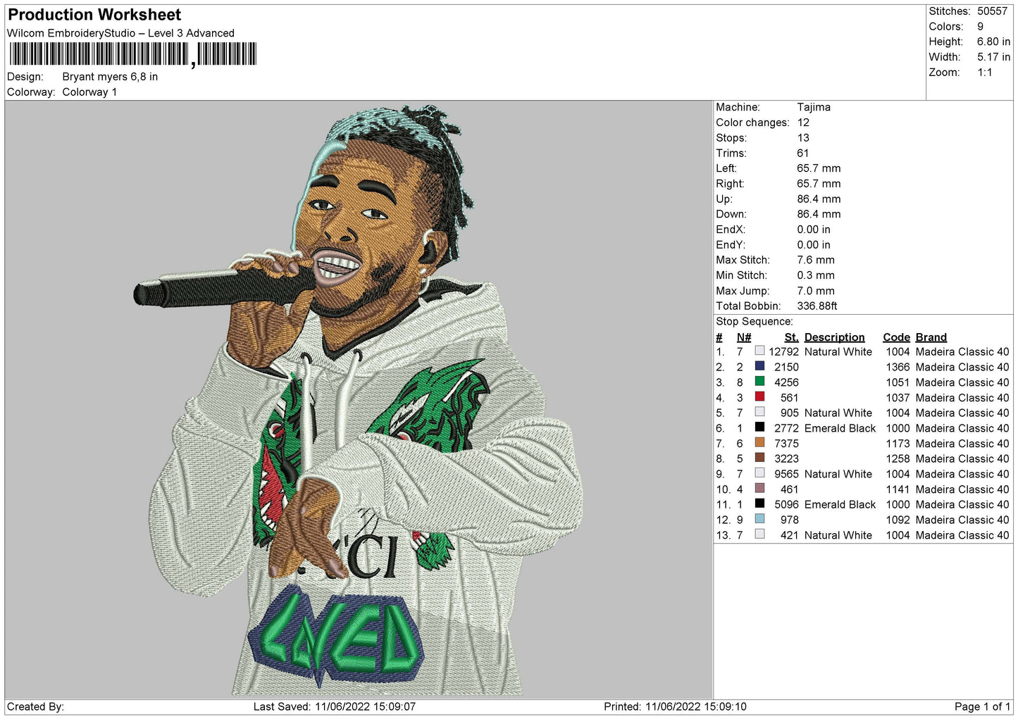 Bryant Myers Embroidery Machine Design File 4 size