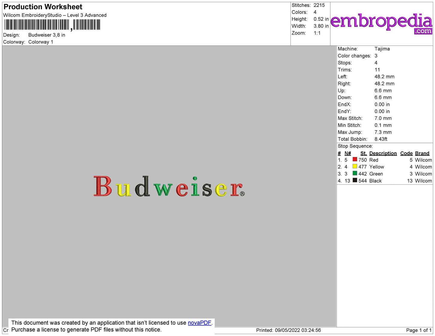 Budweiser Embroidery Design  File 4 size