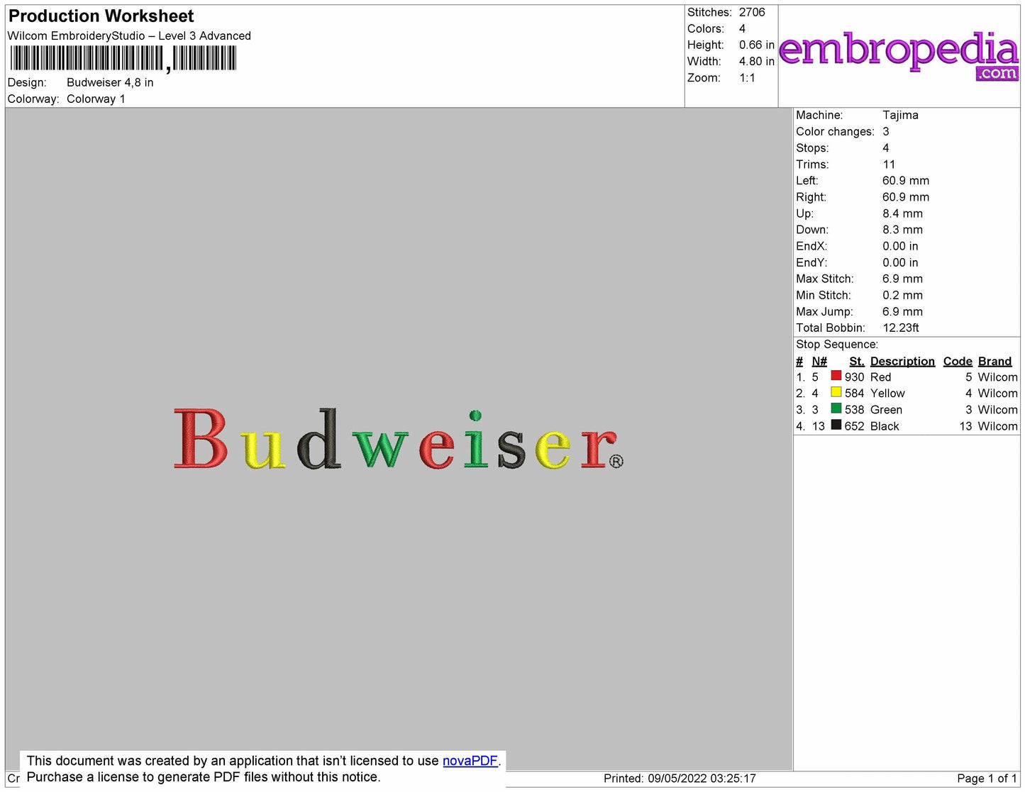 Budweiser Embroidery Design  File 4 size