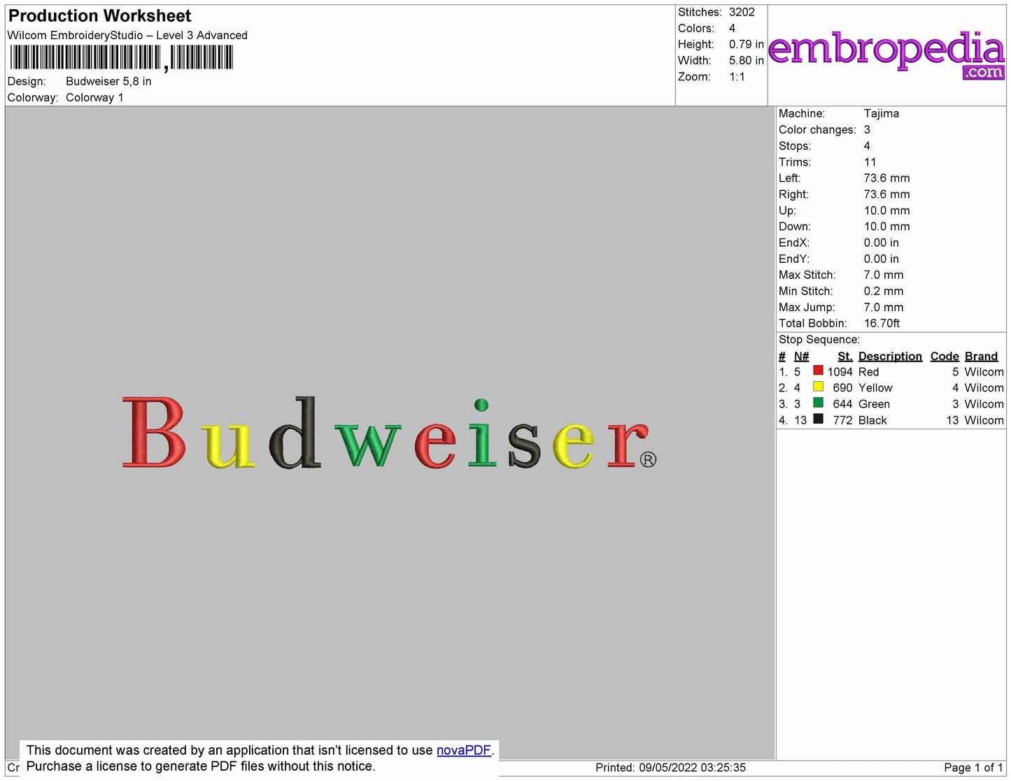 Budweiser Embroidery Design  File 4 size