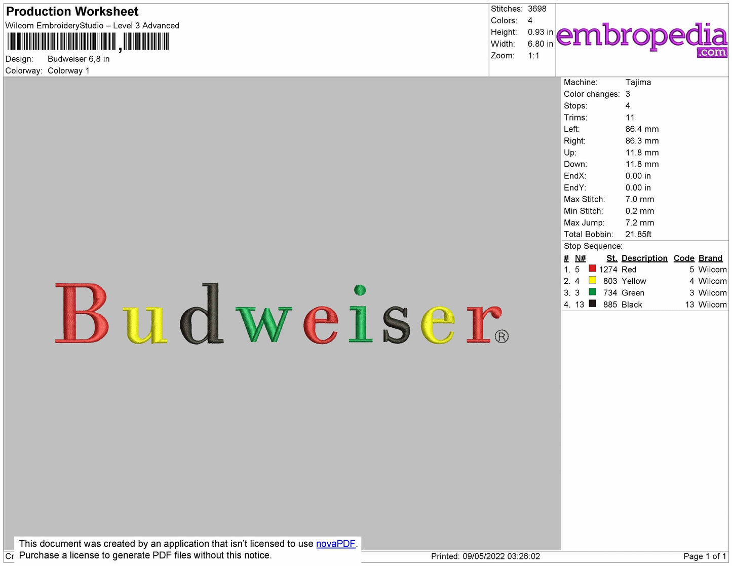 Budweiser Embroidery Design  File 4 size