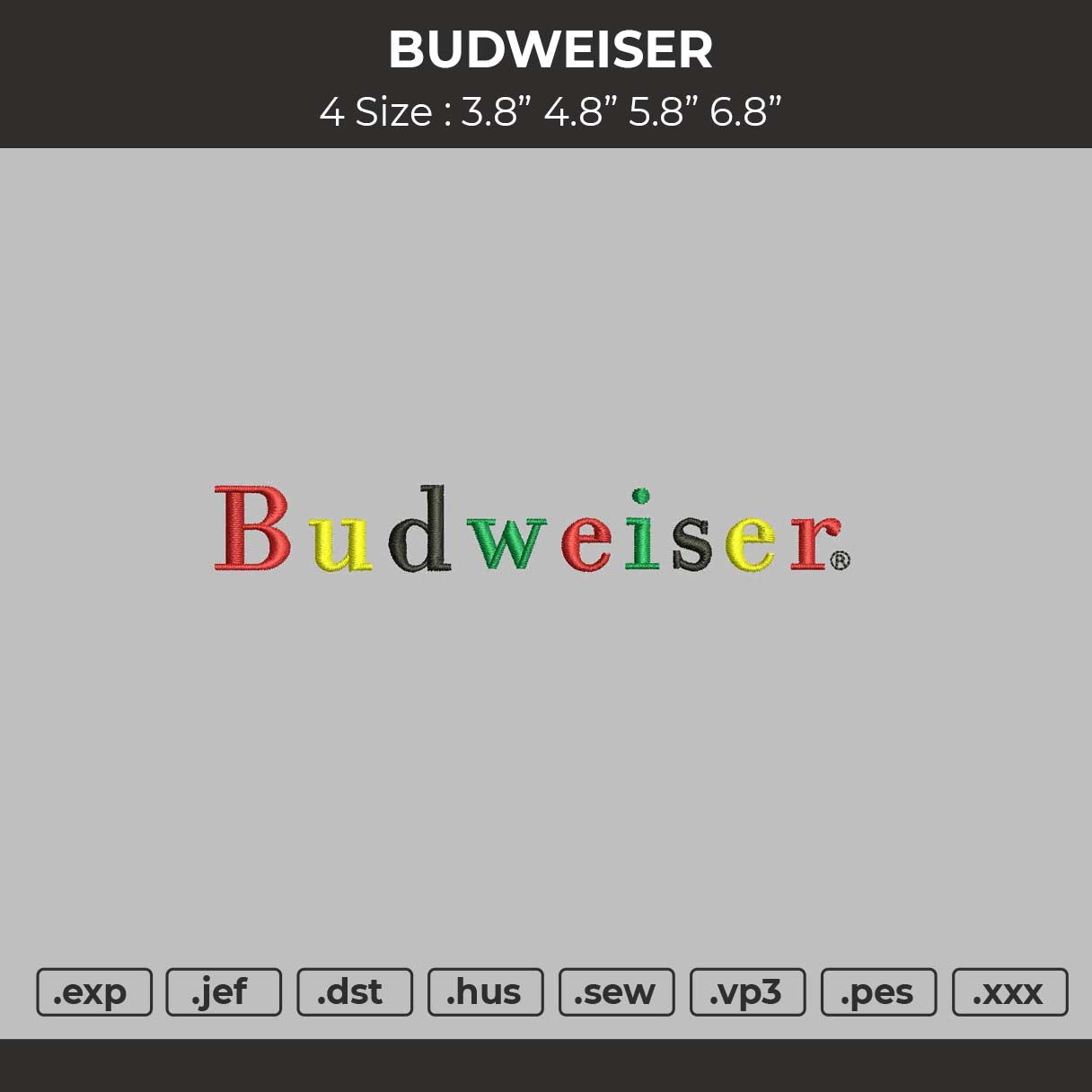 Budweiser Embroidery Design  File 4 size