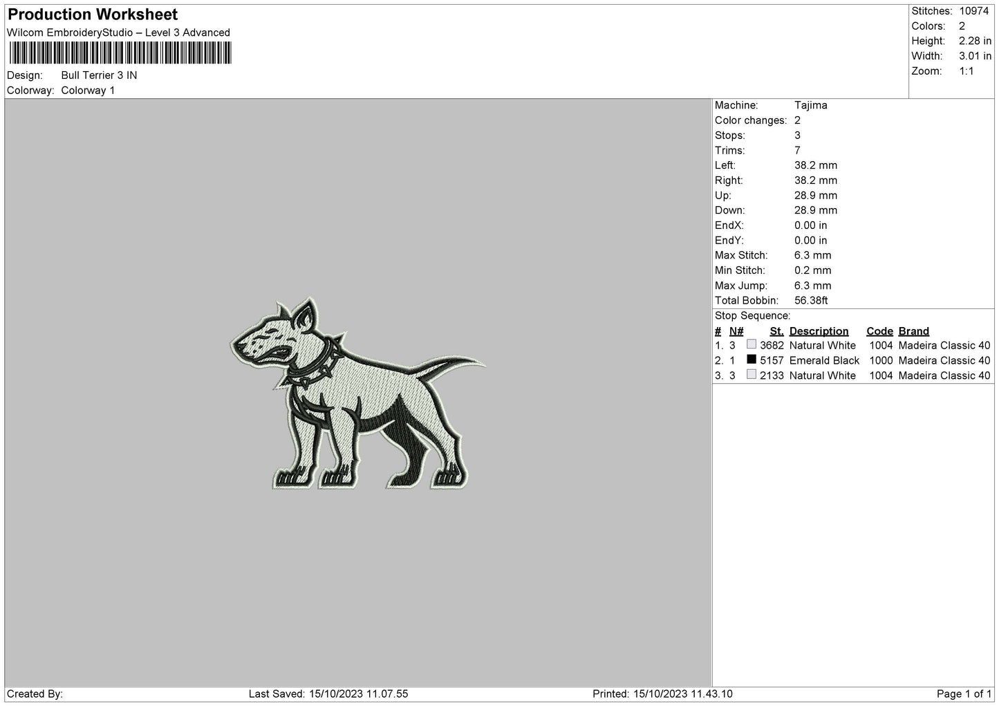 Bull Terrier Embroidery Design File 6 sizes