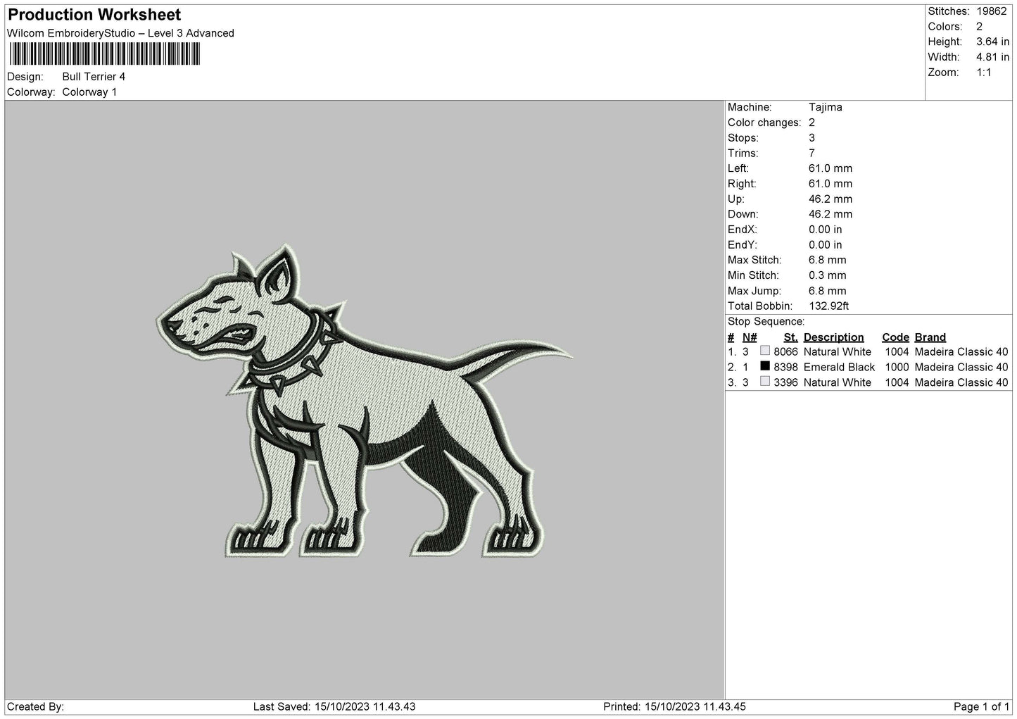 Bull Terrier Embroidery Design File 6 sizes