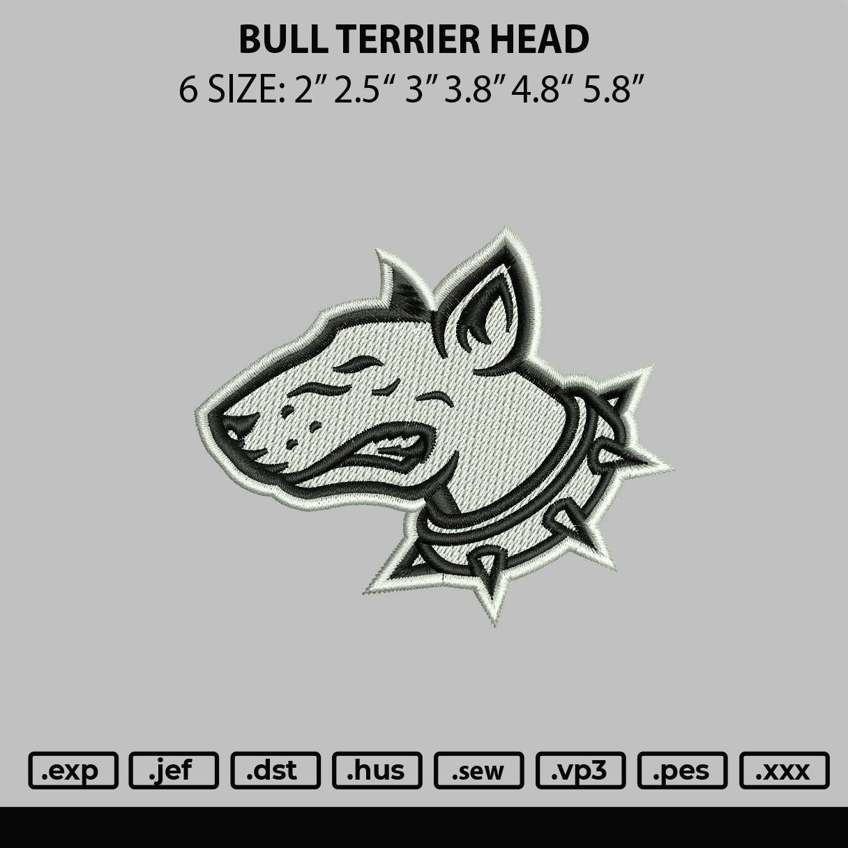 Bull Terrier Head EMbroidery achine Design File 6 sizes