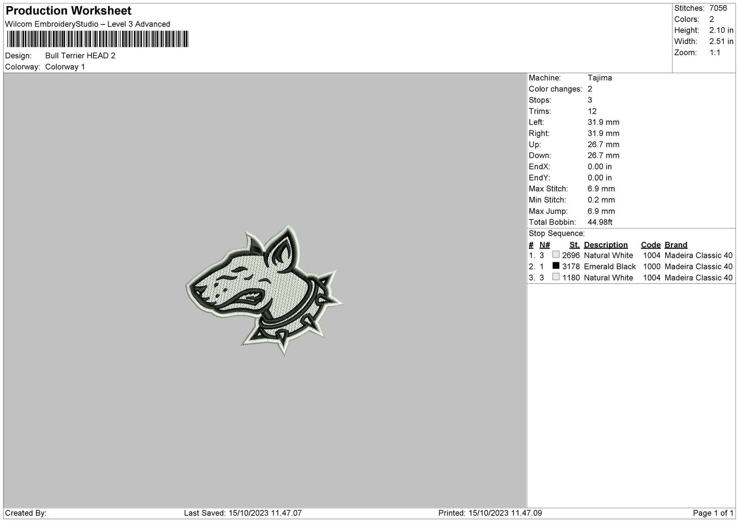 Bull Terrier Head EMbroidery achine Design File 6 sizes